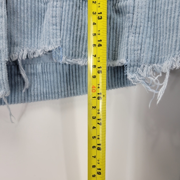 12th Tribe Cropped Corduroy Button Jacket Raw Hem Womens Small S Blue Trucker - Picture 6 of 10